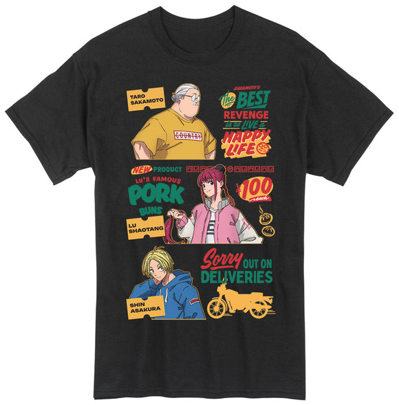 Sakamoto Days - Taro & Lu & Shin Characters with Store Graphic Black Unisex Official T-Shirt GE432740