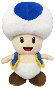 Super Mario All Star Collection Blue Toad Stuffed Plush 7"H