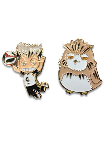 Haikyuu!! Bokuto and Bokuto Owl Authentic Anime Metal Pin Set