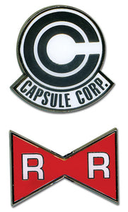 Dragon Ball Z Capsule Corp Logo & Red Ribbon Authentic Metal Pin Set